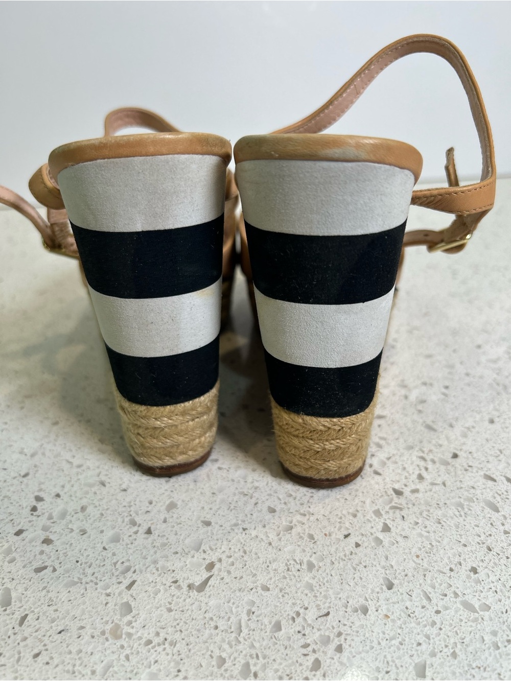 kate spade Tan‎ Espadrille Black & White Stripe Wedge Sandals 8 1/2 - Picture 3 of 9